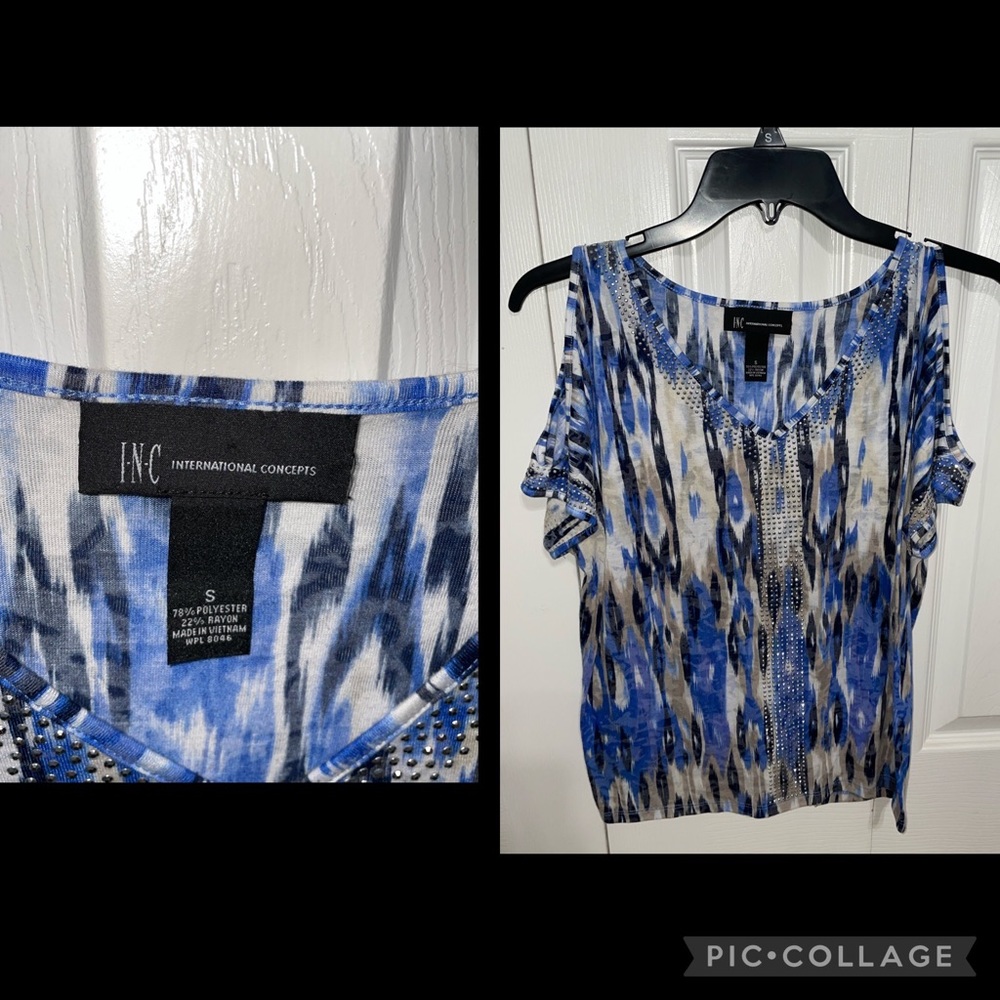 Cold shoulder blue top
